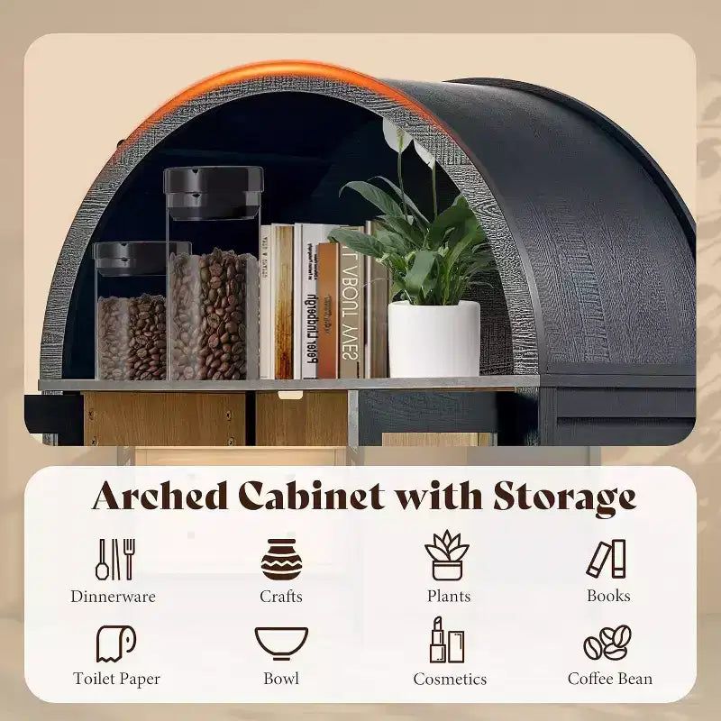 AMERLIFE 71 Meuble de Rangement Haut Arqué avec Portes en Verre et Tiroirs pour Salon