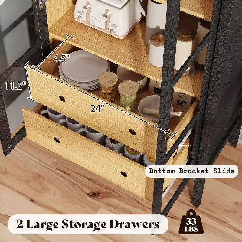 AMERLIFE 71 Meuble de Rangement Haut Arqué avec Portes en Verre et Tiroirs pour Salon