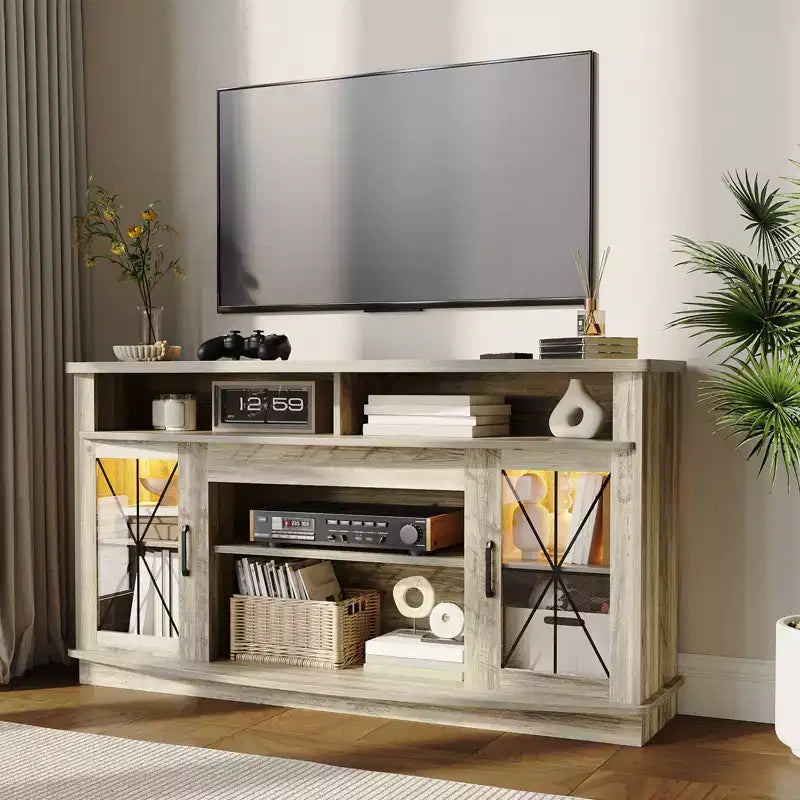 Rustic TV Stand for TVs Up to 70, 32'' Tall Media Console, TV Cabinet with Adjustable Shelves, Farmhouse Entertainment Center for Living Room