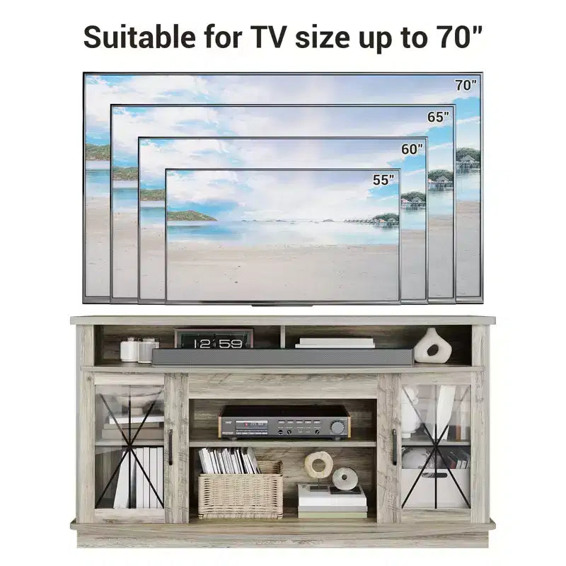 Meuble TV Rustique pour Téléviseurs Jusqu'à 70 Pouces, Meuble Console Média de 81 cm de Haut, Meuble TV avec Étagères Réglables, Meuble TV de Ferme pour Salon