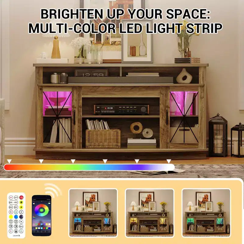 Meuble TV Rustique pour Téléviseurs Jusqu'à 70 Pouces, Meuble Console Média de 81 cm de Haut, Meuble TV avec Étagères Réglables, Meuble TV de Ferme pour Salon