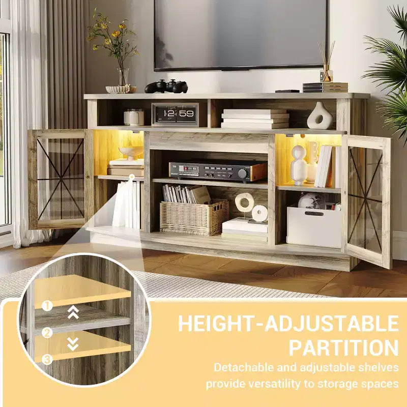Meuble TV Rustique pour Téléviseurs Jusqu'à 70 Pouces, Meuble Console Média de 81 cm de Haut, Meuble TV avec Étagères Réglables, Meuble TV de Ferme pour Salon
