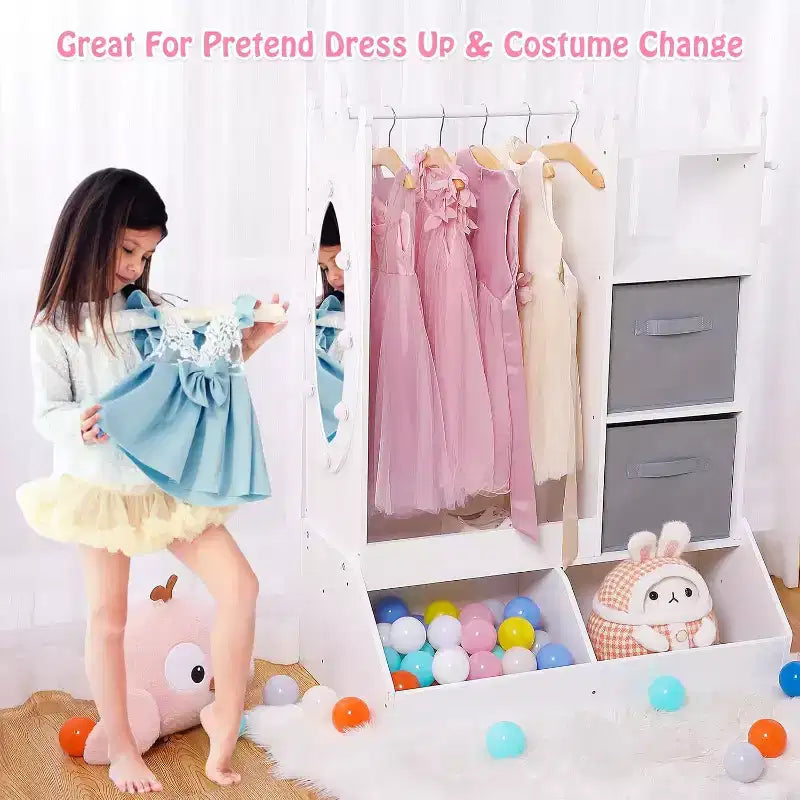 Armoire de rangement déguisements pour filles COZONY avec miroir éclairé, organisateur de jouets