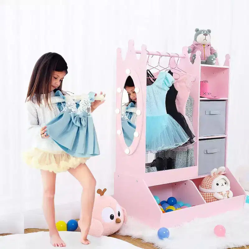 Armoire de rangement déguisements pour filles COZONY avec miroir éclairé, organisateur de jouets