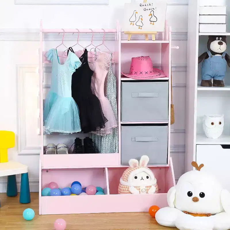 Armoire de rangement déguisements pour filles COZONY avec miroir éclairé, organisateur de jouets