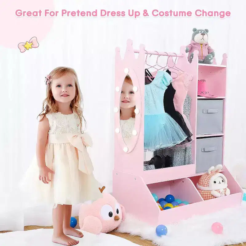 Armoire de rangement déguisements pour filles COZONY avec miroir éclairé, organisateur de jouets