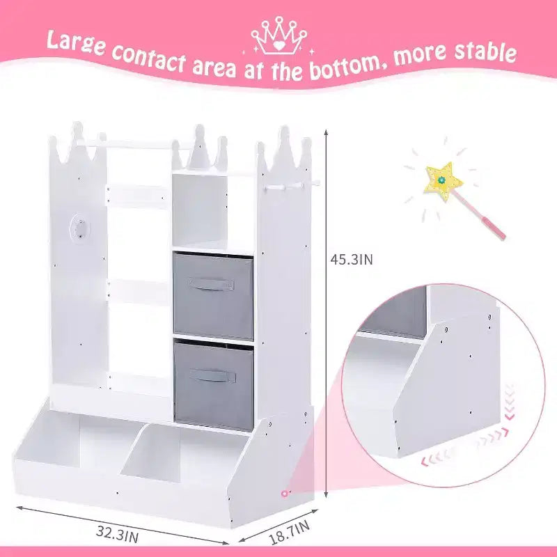 Armoire de rangement déguisements pour filles COZONY avec miroir éclairé, organisateur de jouets