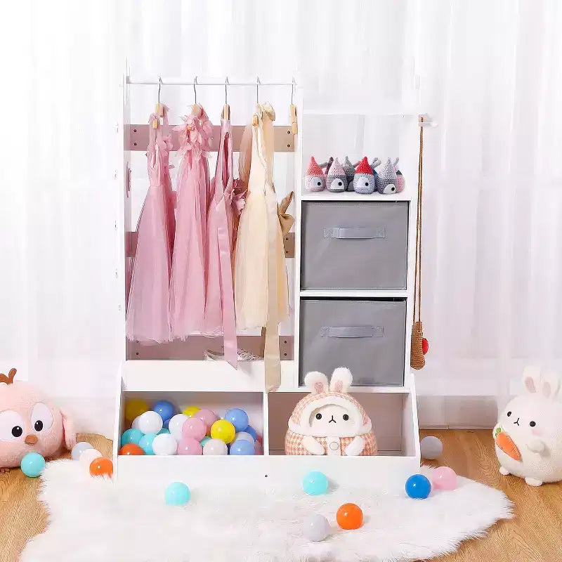 Armoire de rangement déguisements pour filles COZONY avec miroir éclairé, organisateur de jouets