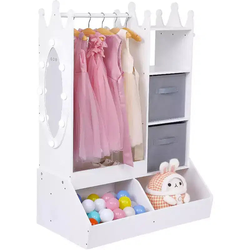 Armoire de rangement déguisements pour filles COZONY avec miroir éclairé, organisateur de jouets