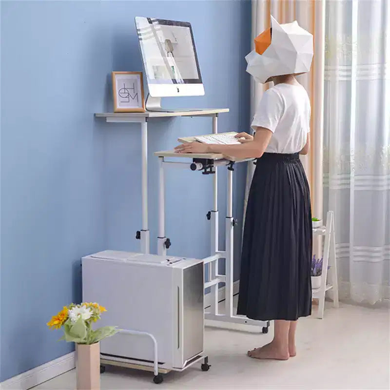 Bureau mobile compact de 31,50 pouces avec roulettes - Poste de travail informatique assis-debout réglable en hauteur, bureau ergonomique roulant pour le bureau à domicile