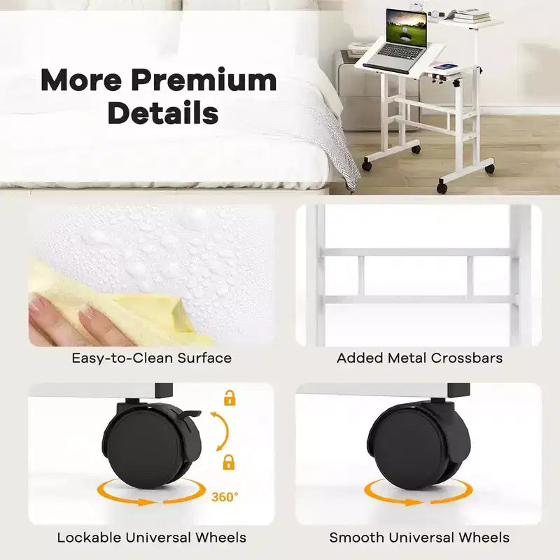 Bureau mobile compact de 31,50 pouces avec roulettes - Poste de travail informatique assis-debout réglable en hauteur, bureau ergonomique roulant pour le bureau à domicile