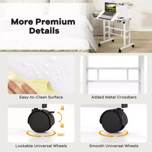 Bureau mobile compact de 31,50 pouces avec roulettes - Poste de travail informatique assis-debout réglable en hauteur, bureau ergonomique roulant pour le bureau à domicile