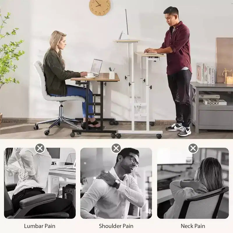 Bureau mobile compact de 31,50 pouces avec roulettes - Poste de travail informatique assis-debout réglable en hauteur, bureau ergonomique roulant pour le bureau à domicile