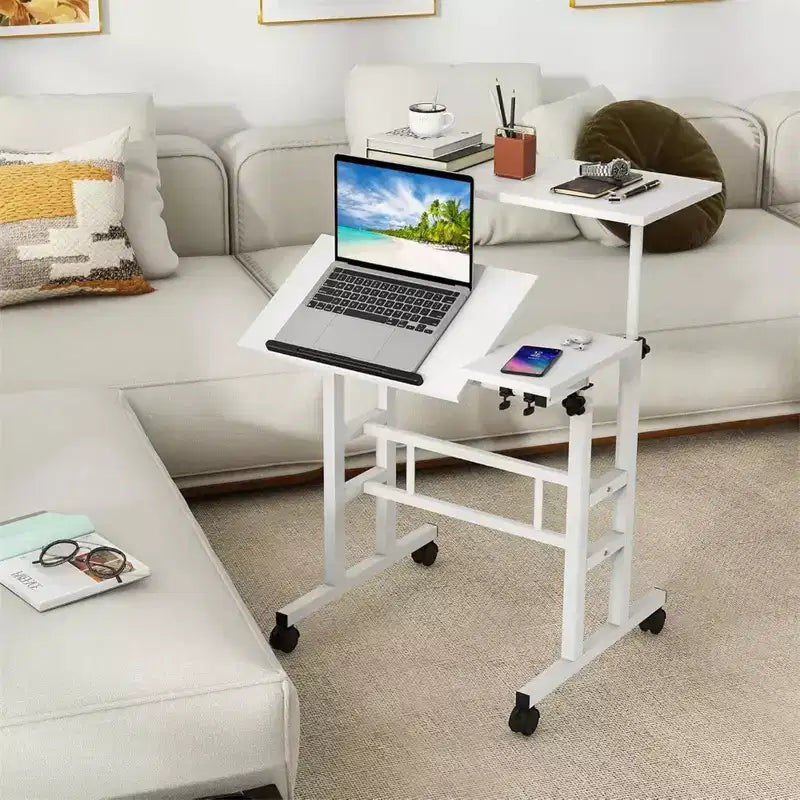 Bureau mobile compact de 31,50 pouces avec roulettes - Poste de travail informatique assis-debout réglable en hauteur, bureau ergonomique roulant pour le bureau à domicile