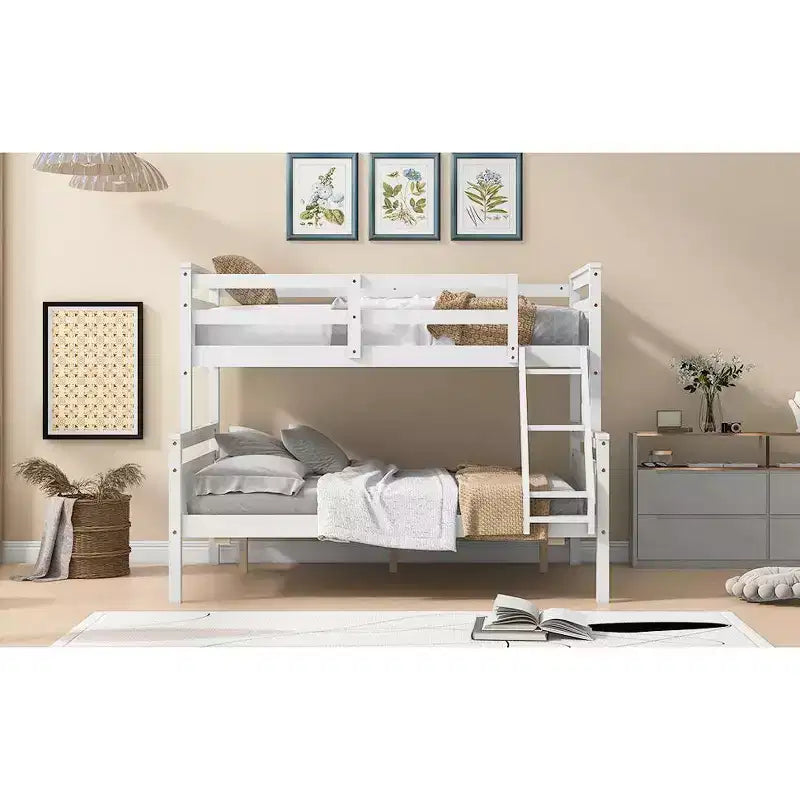 Bellemave Lits Superposés Jumeaux sur Entiers avec Rampe de Sécurité Haute, Tête de Lit et Grande Échelle, Convertibles en 2 Lits Plateformes Simples, Blanc