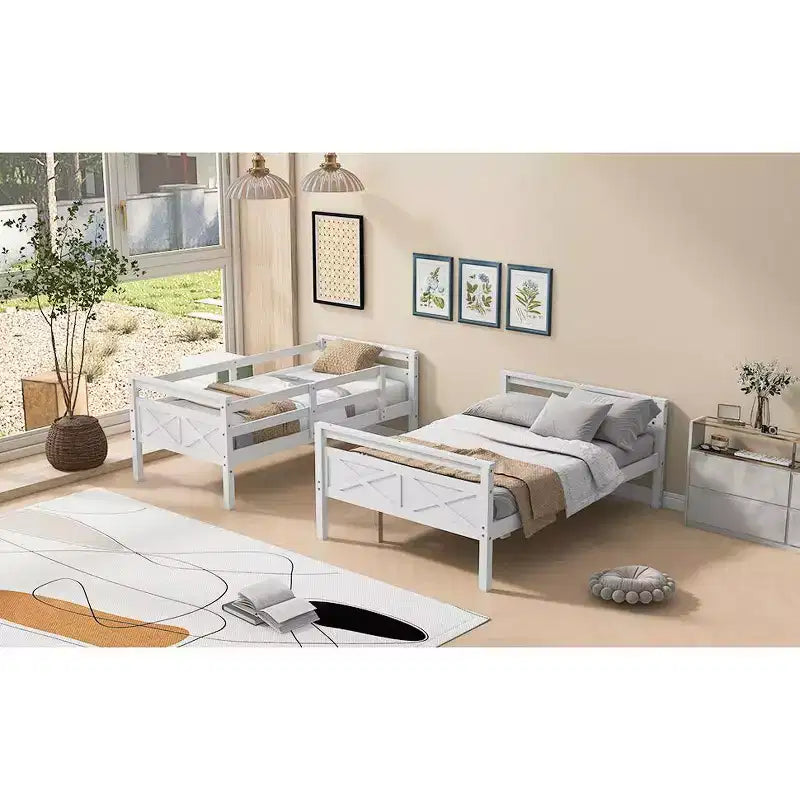 Bellemave Lits Superposés Jumeaux sur Entiers avec Rampe de Sécurité Haute, Tête de Lit et Grande Échelle, Convertibles en 2 Lits Plateformes Simples, Blanc