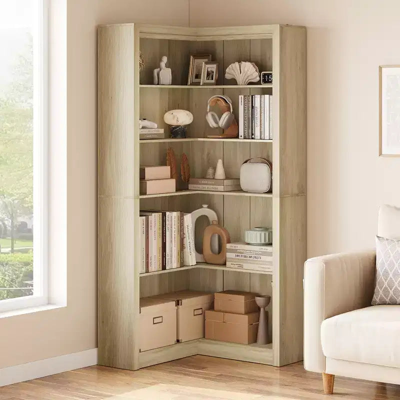 Étagère d'angle de 182 cm de haut, bibliothèque d'angle en L à 5 niveaux, étagère de style rustique avec rangement pour salon et bureau