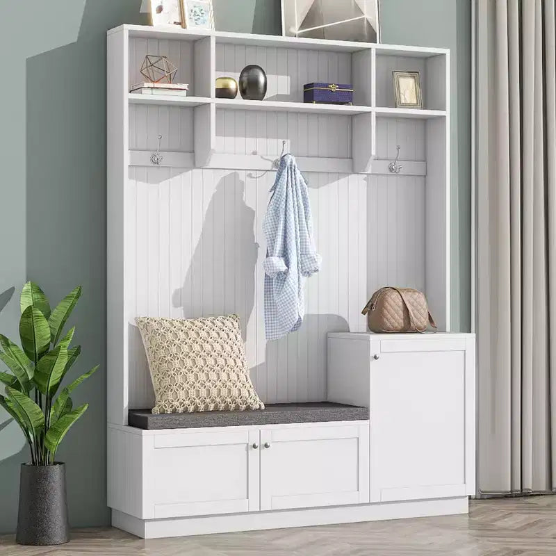 CLIHOME Portemanteau d'entrée élégant avec crochets, meuble à chaussures fonctionnel avec banc et coussin