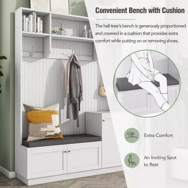 CLIHOME Portemanteau d'entrée élégant avec crochets, meuble à chaussures fonctionnel avec banc et coussin