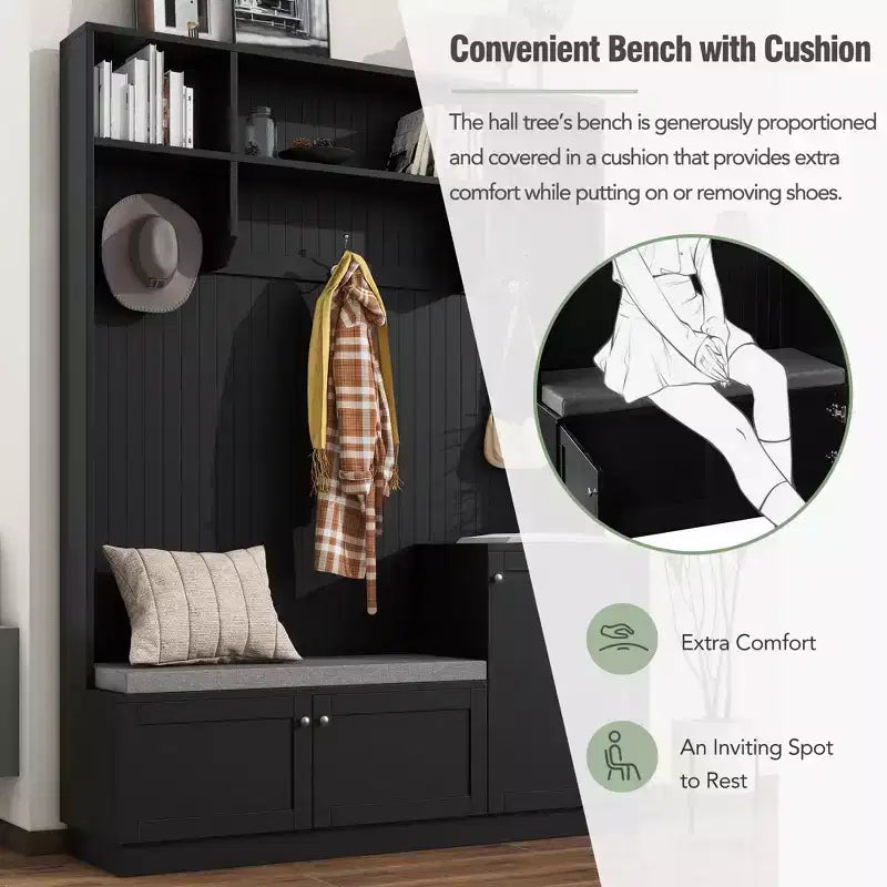 CLIHOME Portemanteau d'entrée élégant avec crochets, meuble à chaussures fonctionnel avec banc et coussin