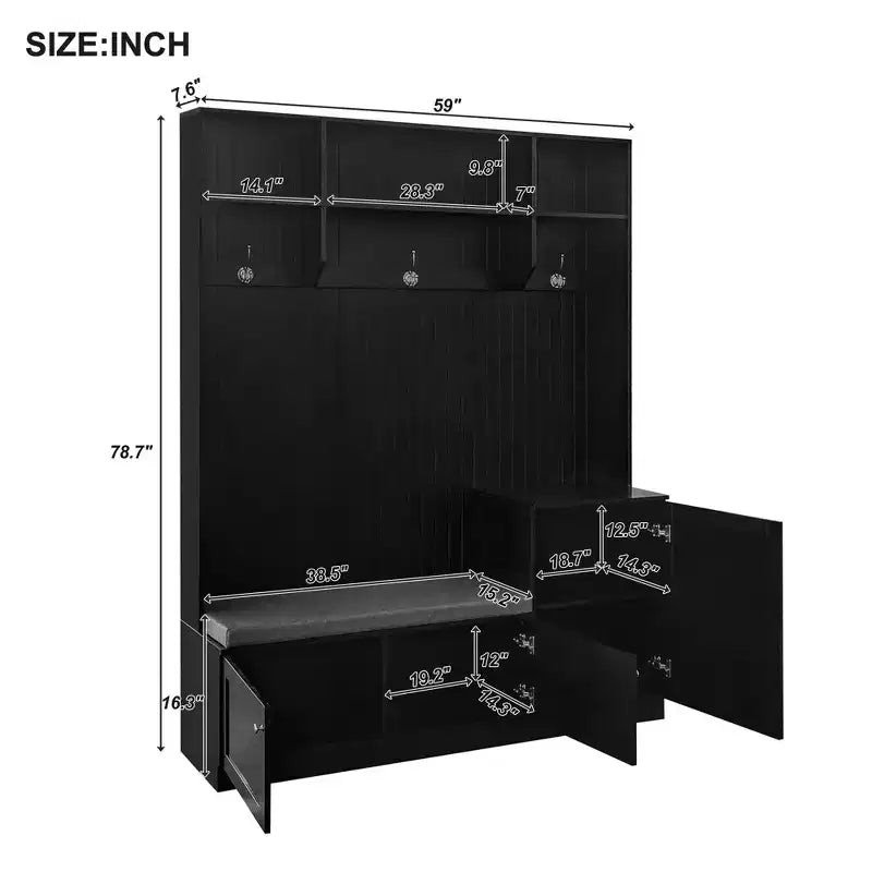 CLIHOME Portemanteau d'entrée élégant avec crochets, meuble à chaussures fonctionnel avec banc et coussin
