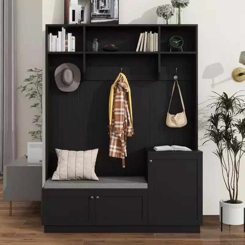 CLIHOME Portemanteau d'entrée élégant avec crochets, meuble à chaussures fonctionnel avec banc et coussin