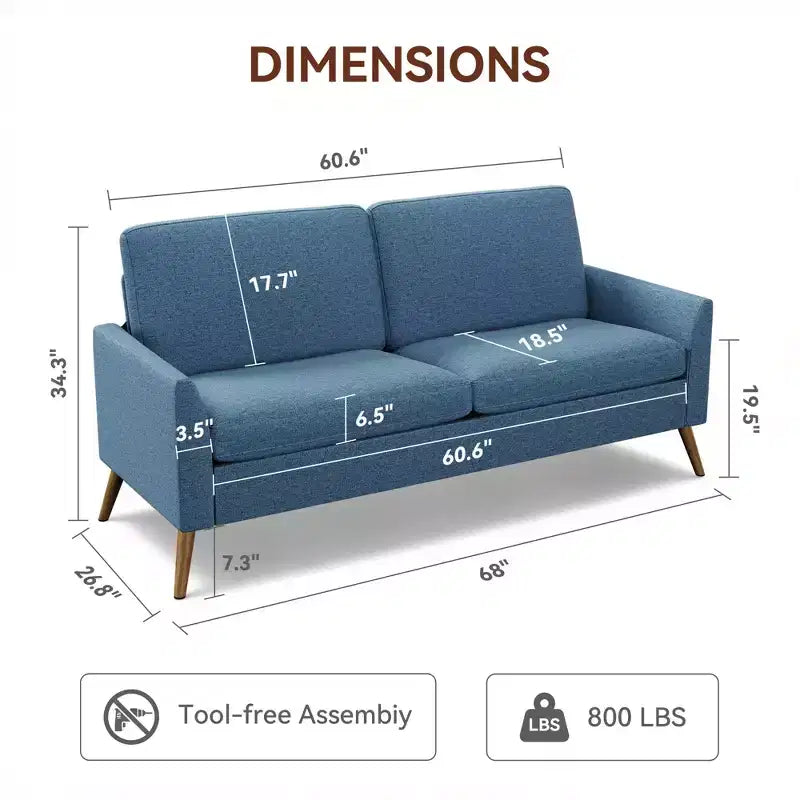 Canapé Dyonery, coussin en mousse à mémoire de forme, montage sans outils, design moderne du milieu du siècle pour petits espaces