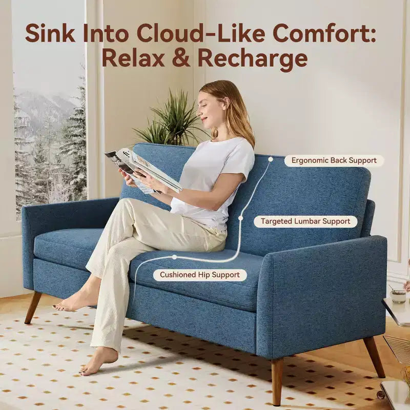 Canapé Dyonery, coussin en mousse à mémoire de forme, montage sans outils, design moderne du milieu du siècle pour petits espaces