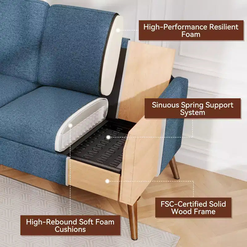 Canapé Dyonery, coussin en mousse à mémoire de forme, montage sans outils, design moderne du milieu du siècle pour petits espaces
