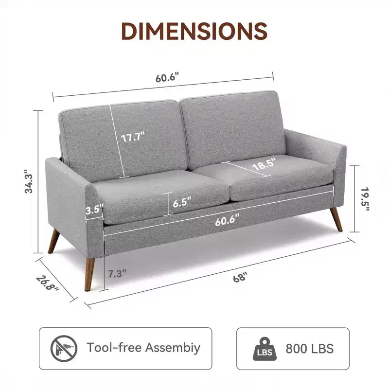 Canapé Dyonery, coussin en mousse à mémoire de forme, montage sans outils, design moderne du milieu du siècle pour petits espaces