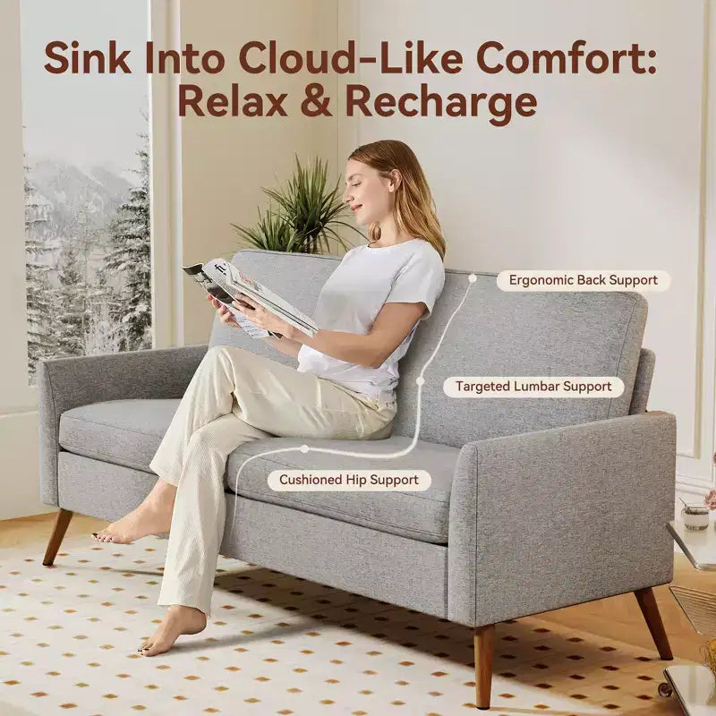 Canapé Dyonery, coussin en mousse à mémoire de forme, montage sans outils, design moderne du milieu du siècle pour petits espaces