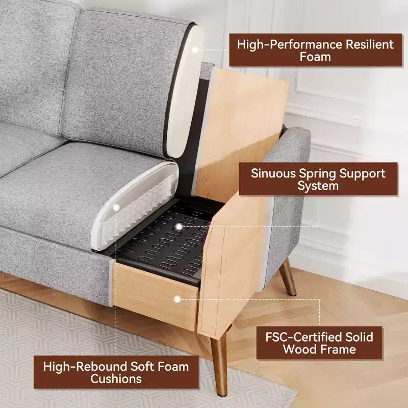 Canapé Dyonery, coussin en mousse à mémoire de forme, montage sans outils, design moderne du milieu du siècle pour petits espaces