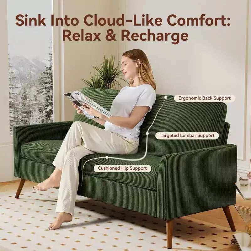 Canapé Dyonery, coussin en mousse à mémoire de forme, montage sans outils, design moderne du milieu du siècle pour petits espaces