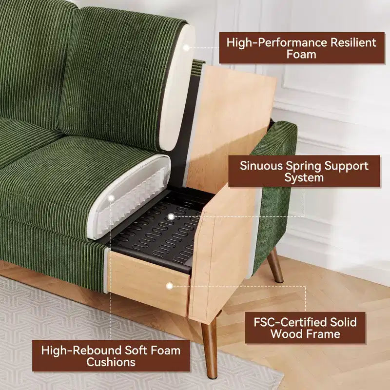 Canapé Dyonery, coussin en mousse à mémoire de forme, montage sans outils, design moderne du milieu du siècle pour petits espaces