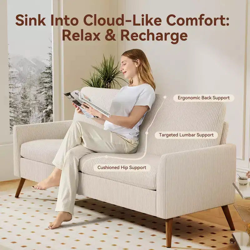 Canapé Dyonery, coussin en mousse à mémoire de forme, montage sans outils, design moderne du milieu du siècle pour petits espaces