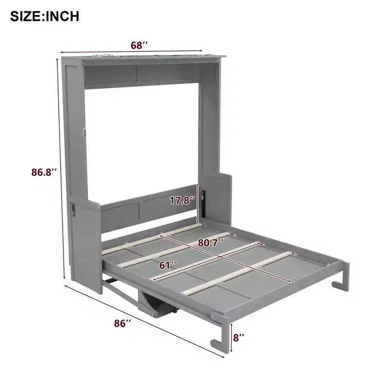Lit escamotable Whisen Queen Murphy avec bureau, lumières LED et station de recharge USB