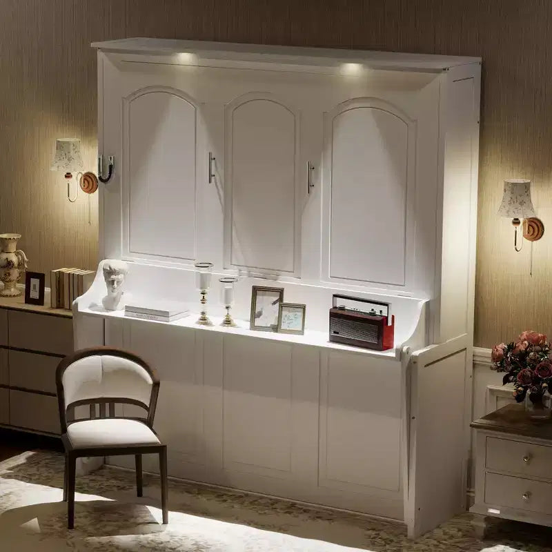Lit escamotable Whisen Queen Murphy avec bureau, lumières LED et station de recharge USB