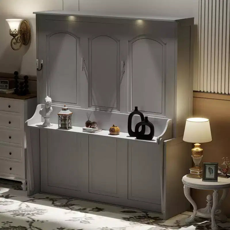 Lit escamotable Whisen Queen Murphy avec bureau, lumières LED et station de recharge USB