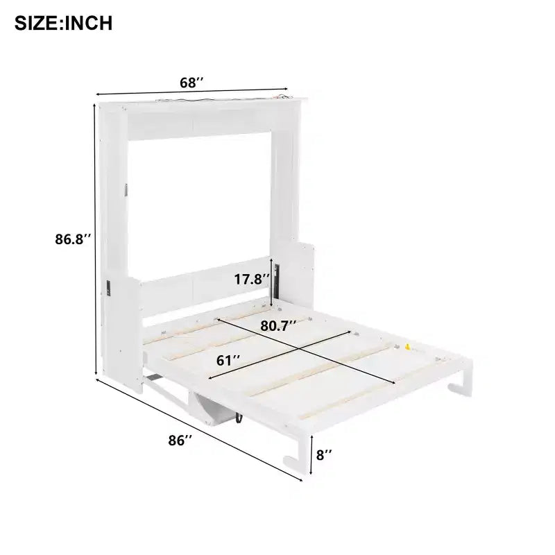 Lit escamotable Whisen Queen Murphy avec bureau, lumières LED et station de recharge USB