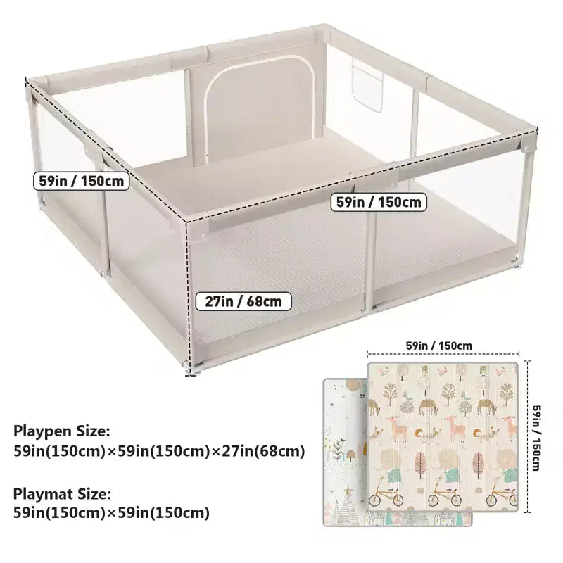 Parc pour bébé Fodoss avec tapis 150x150 cm, centre d'activités intérieur et extérieur pour bébés et tout-petits, barrière de sécurité pour bébé