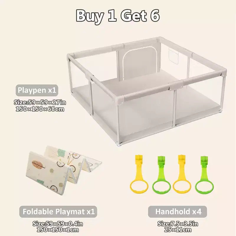 Parc pour bébé Fodoss avec tapis 150x150 cm, centre d'activités intérieur et extérieur pour bébés et tout-petits, barrière de sécurité pour bébé