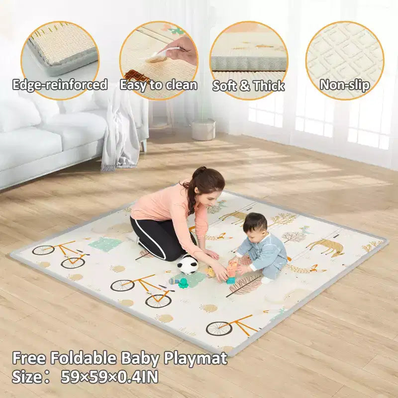 Parc pour bébé Fodoss avec tapis 150x150 cm, centre d'activités intérieur et extérieur pour bébés et tout-petits, barrière de sécurité pour bébé