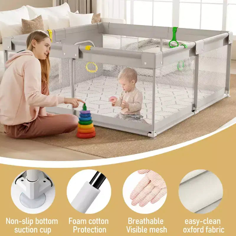 Parc pour bébé Fodoss avec tapis 150x150 cm, centre d'activités intérieur et extérieur pour bébés et tout-petits, barrière de sécurité pour bébé
