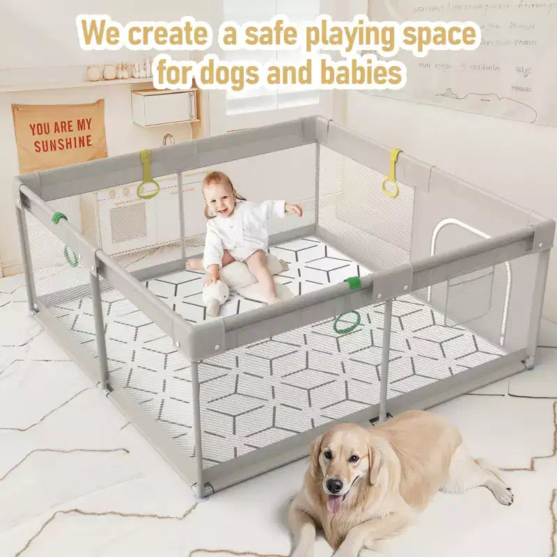 Parc pour bébé Fodoss avec tapis 150x150 cm, centre d'activités intérieur et extérieur pour bébés et tout-petits, barrière de sécurité pour bébé