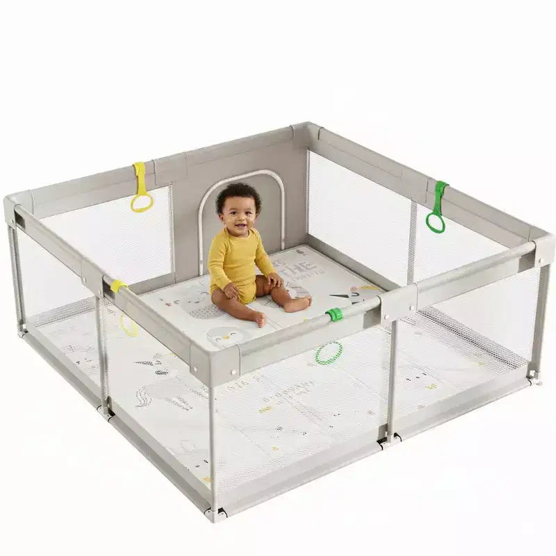 Parc pour bébé Fodoss avec tapis 150x150 cm, centre d'activités intérieur et extérieur pour bébés et tout-petits, barrière de sécurité pour bébé