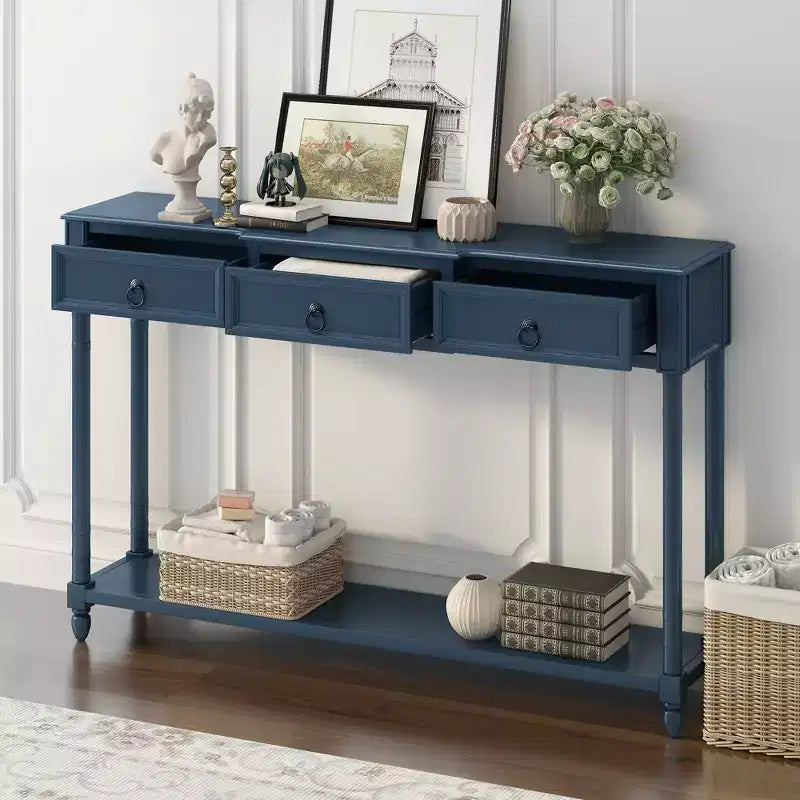 Console d'entrée en bois massif avec tiroirs et étagère GDFStudio Tammy 52