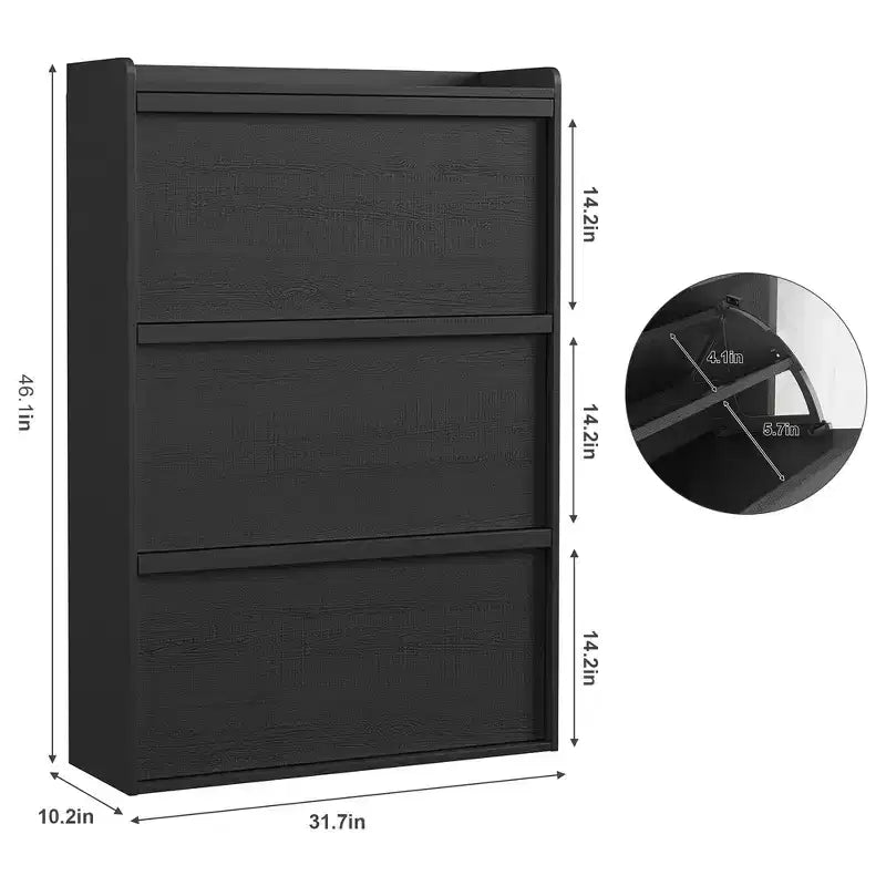 Meuble à chaussures, 3 tiroirs basculants – Organisateur de rangement de chaussures moderne pour entrée, étagère étroite en bois avec étagères réglables, peu encombrant, noir