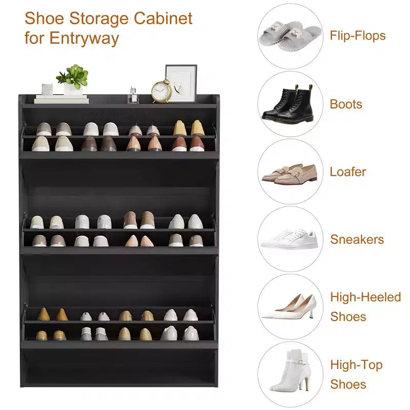 Meuble à chaussures, 3 tiroirs basculants – Organisateur de rangement de chaussures moderne pour entrée, étagère étroite en bois avec étagères réglables, peu encombrant, noir