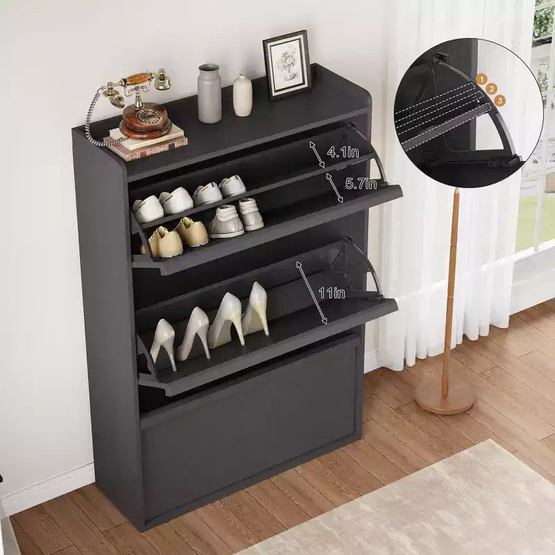 Meuble à chaussures, 3 tiroirs basculants – Organisateur de rangement de chaussures moderne pour entrée, étagère étroite en bois avec étagères réglables, peu encombrant, noir