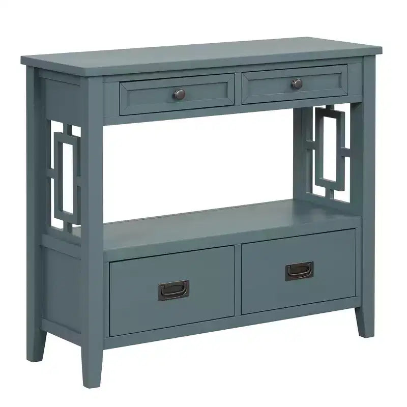 Console de rangement vintage Overton en bois massif avec 4 tiroirs et étagère ouverte GDFStudio